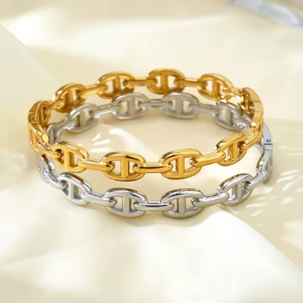 Trendy Gold Silver Link Bracelets Set - Picture 2 of 10